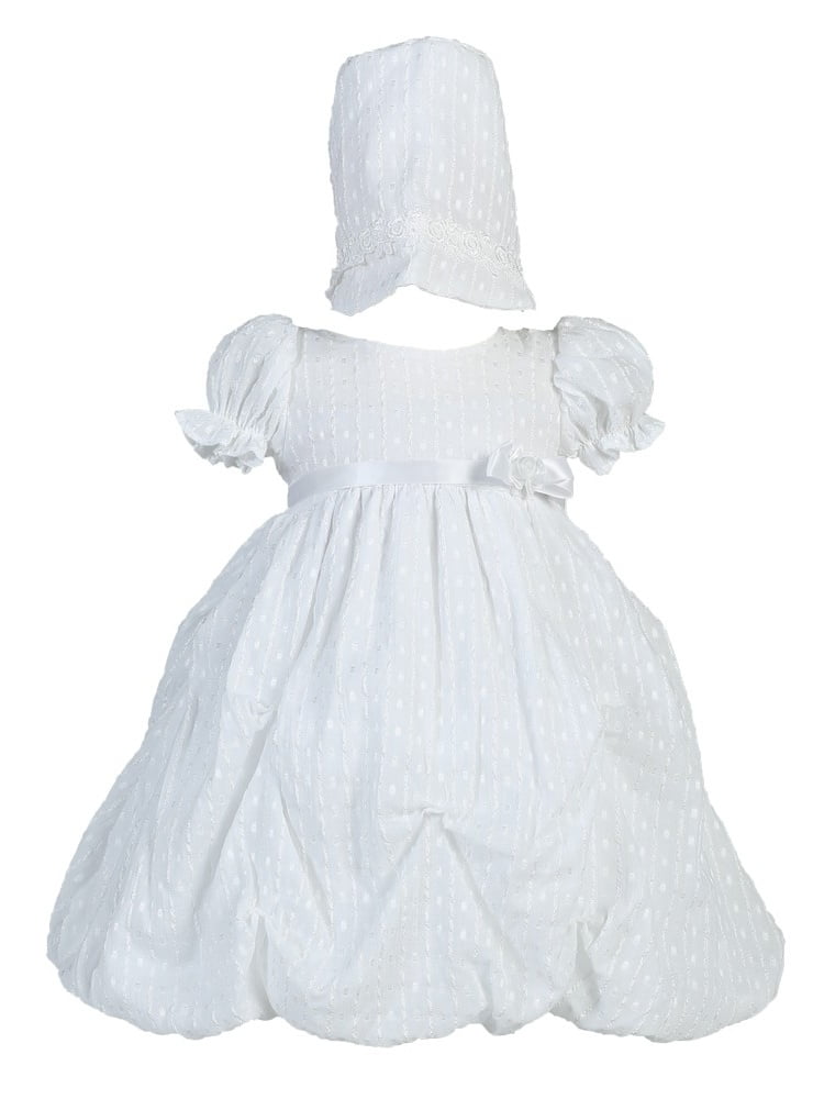 Swea Pea & Lilli Baby Girl White Poly-Cotton Jacquard Gown Christening Baptism Hat Set 