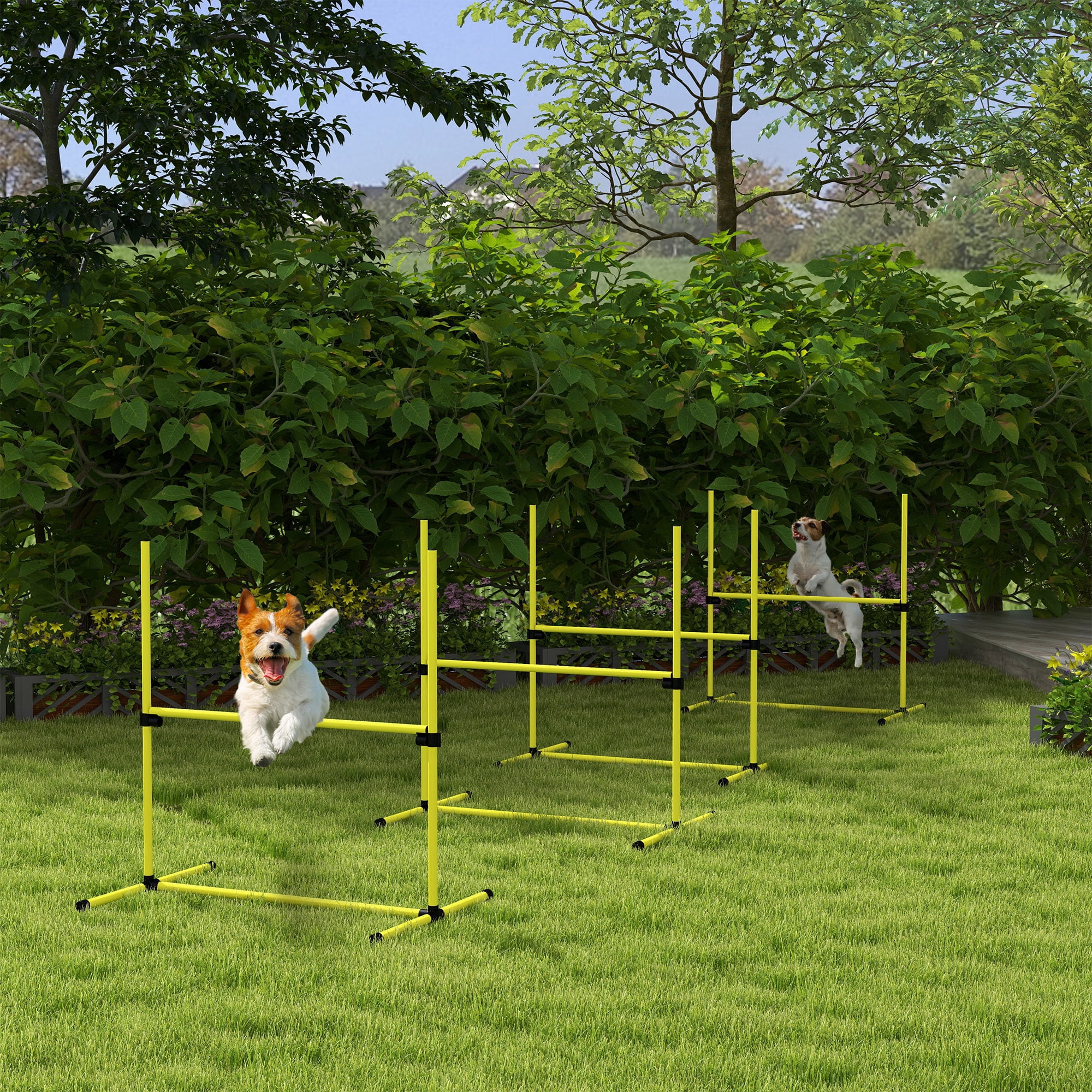 PawHut 4 Piece Dog Agility Set with Adjustable Height Jump Bars, Yellow