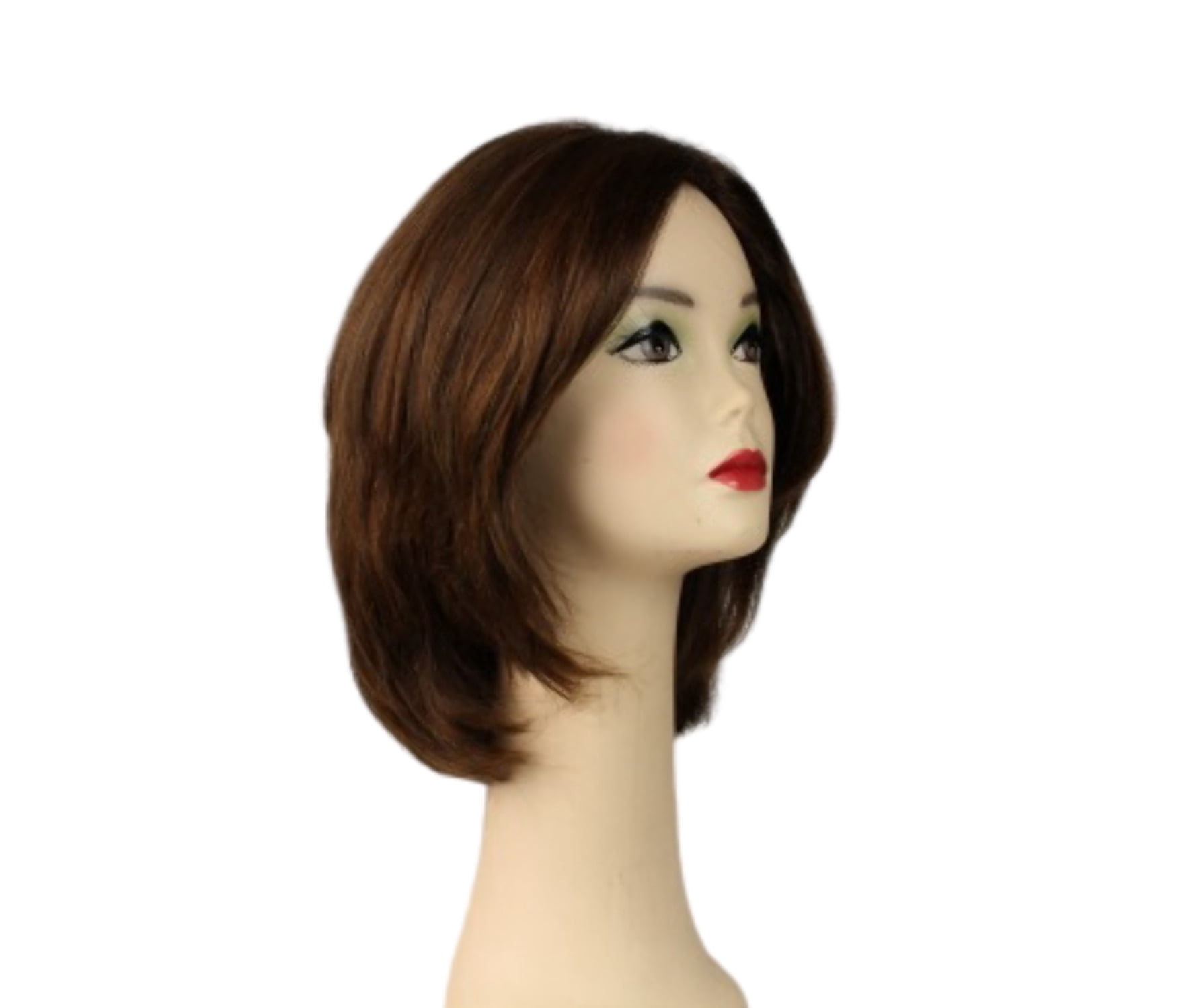 European Human Hair Freeda Wig Regina Brown With Reddish Highlights Multi-Directional Skin Top Size M
