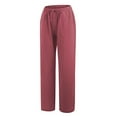 thumbnail image 4 of SNKSDGM Women's Plus Work Pants Womens Straight Leg Sweatpants Women Wide Leg Tall Wide Pants Waist Long Drawstring Casual Linen Elastic Women Leg Solid Pants Features:, 4 of 5