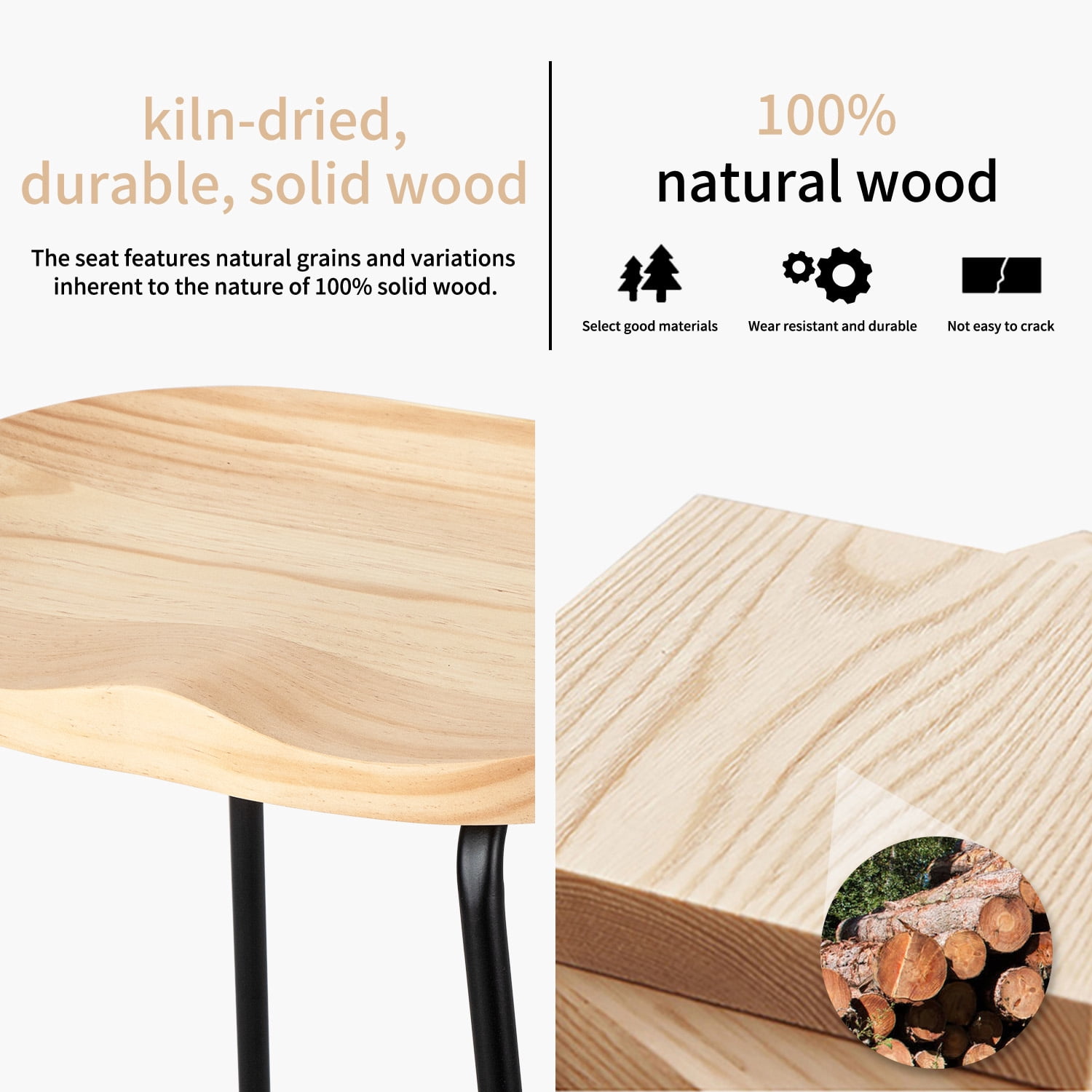 FIRAVOE Counter Height Bar Stools (Saddle Seat Backless) Barstools Set of 4, 26" Rustic Wooden Counter Stools Kitchen Stools