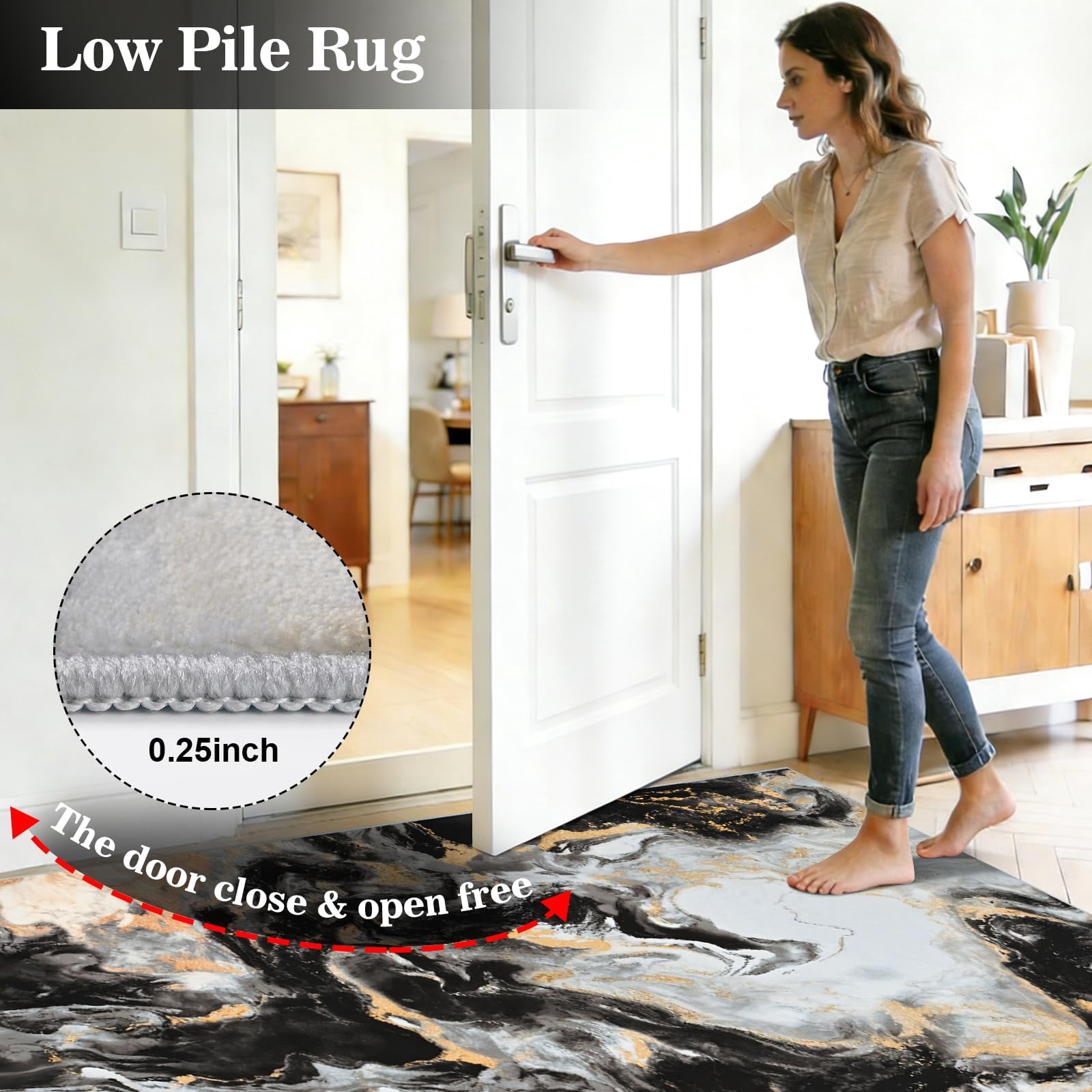 Bleum Cade 8'x10' Area Rugs for Living Room, Marble Black and Gold Abstract Rug,Modern Washable Rugs Low Pile Non Slip, Ultra Soft Faux Wool Non Slip Durable Large Carpet Home Decor