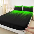 thumbnail image 4 of jejeloiu Lines Geometric Pattern Queen Sheet Sets For Boys,Black Green Neon Gradient Striped Bed Set For Kids,4pcs, 4 of 6