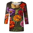 thumbnail image 5 of CYMMPU 3/4 Sleeve Blouses for Women Dressy Casual Round Neck Tunic Tops Floral Printed Loose Fit Spring Tops Summer Fashion Shirts Lightweight Basic T-Shirts Multicolor S, 5 of 5