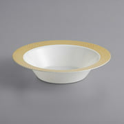 Gold Visions 12 oz. Bone / Ivory Plastic Bowl with Gold Lattice Design - 150/Case