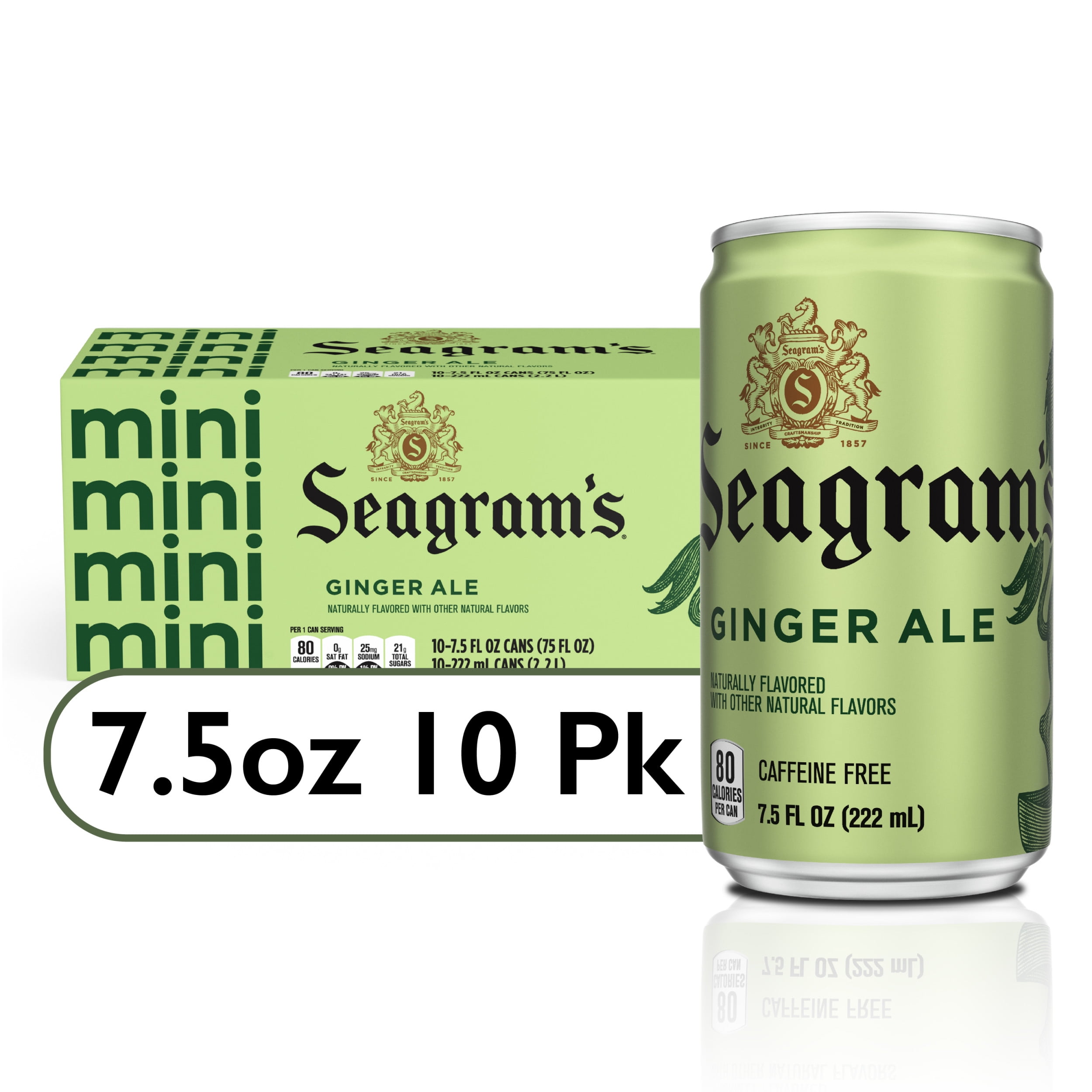 Seagrams Ginger Ale Soda Soft Drinks, 7.5 fl oz, 10 Pack