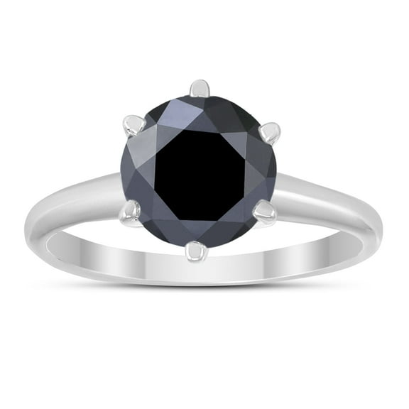 2 Carat Genuine Round Black Diamond Solitaire Ring in 14K White Gold