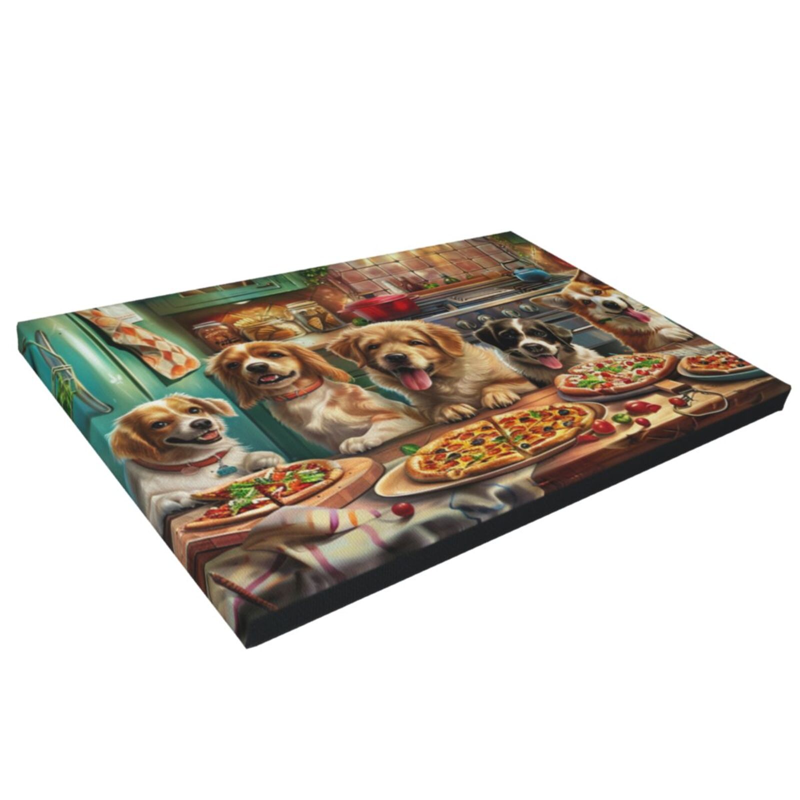 16x24 inch Paintings On Canvas Dogs Eat Pizza Picture,Funny Pizzeria Decor Accessory,Family Kitchen,Man Cave,Lounge,Bar Wall Decor Art Prints,Classic Dogs Eat Pizza Hanging Picture Decor Gift