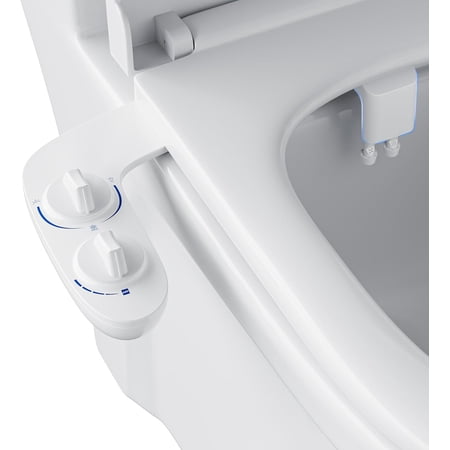 Non-Electric Bidet Toilet Attachment - Dual Nozzle for Feminine and Rear Wash Adjustable Cold Water Pressure Self-Cleaning Inlet White