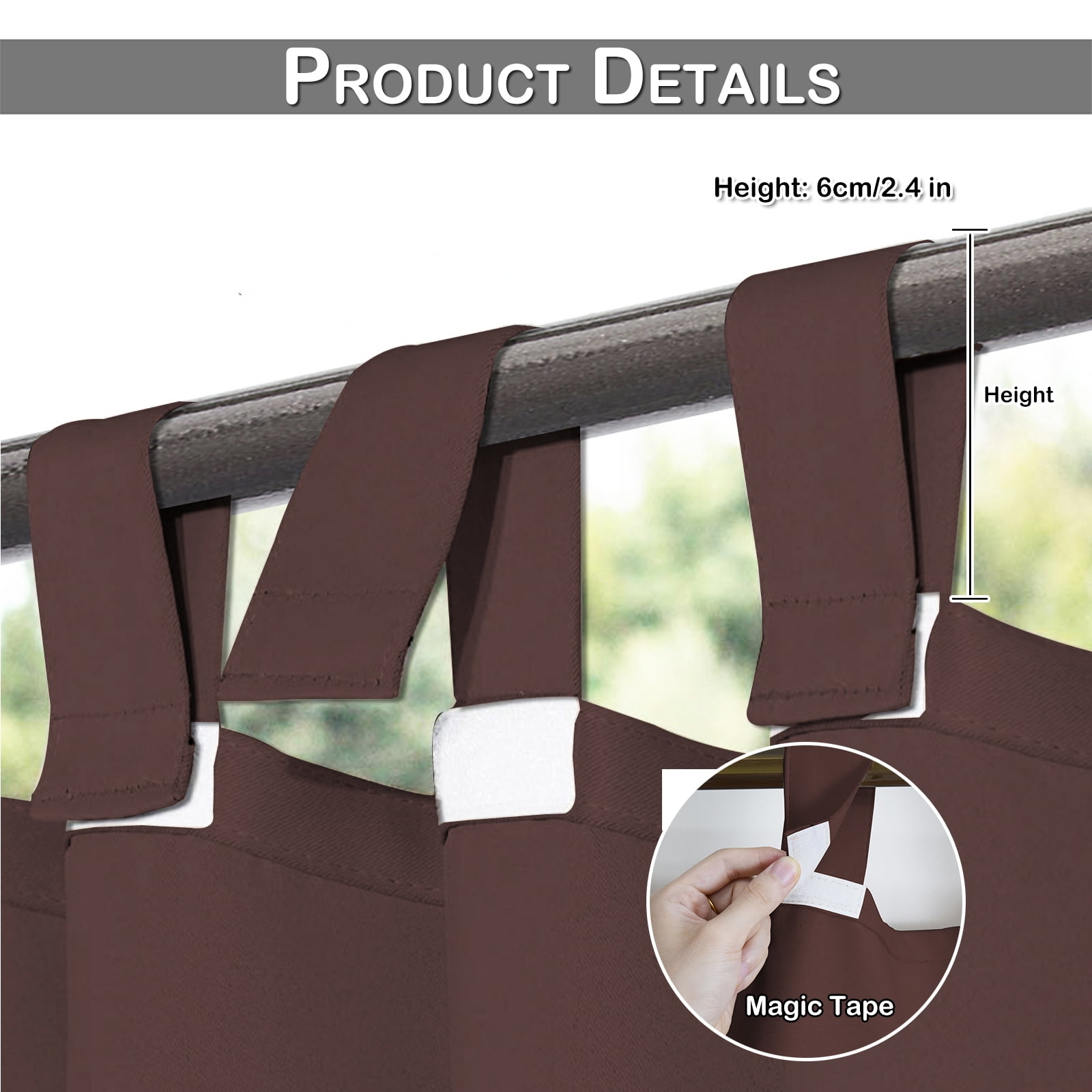 DONGPAI Extra Wide Outdoor Curtain for Patio Waterproof, Detachable Sticky Tab Top Thermal Insulated Privacy Outdoor Dividers for Porch, 1 Panel, 100''x 96'', Brown