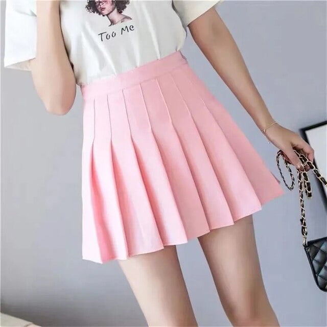PIKADINGNIS Pink White Pleated Skirt Women Summer Fashion High Waist ...