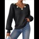 thumbnail image 1 of Suéter Holgado de Otoño con Cuello en V y Mangas Largas Tipo Farol para Mujer, Bordado de Flores. Negro M, 1 of 9
