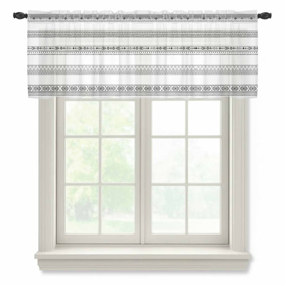 Black White Geometric Valance Curtains for Kitchen/Living Room/Bathroom/Bedroom Window, Rod Pocket Small Topper Half Short Window Curtains Voile Sheer Scarf, Modern Buffalo Plaid Abstract Art 54"x18"