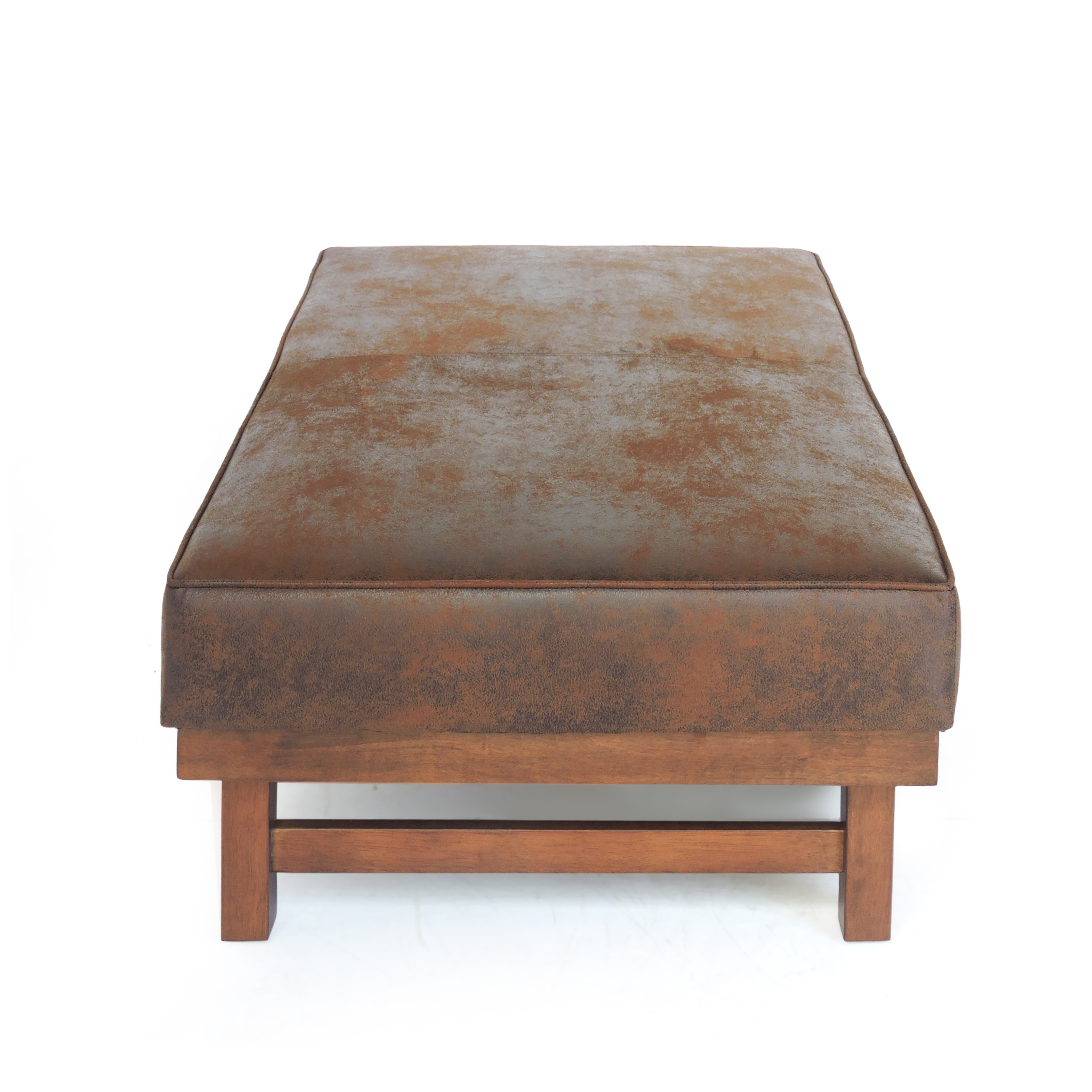 Noble House Clare Microfiber and Wood Cocktail Ottoman, Brown and Walnut