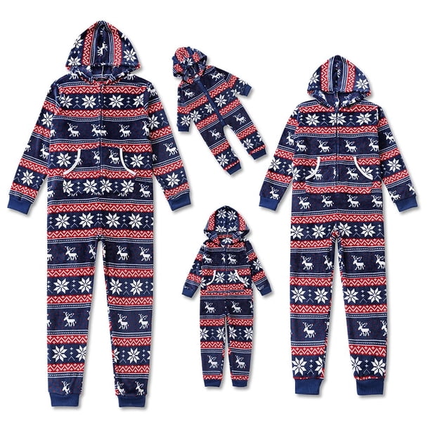 Mono de franela con capucha para madre, padre y niños, pijama a juego con estampado azul oscuro Vintage de Navidad para invierno