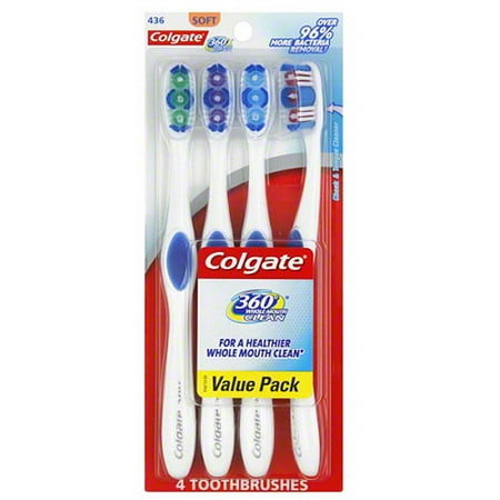 Colgate 360 Whole Mouth Clean Full Head Soft Toothbrush Value Pack, 4 count
