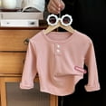 thumbnail image 2 of AWZXDE Girls'Pure Color Crew Neck Long Sleeve Thermal Base Layer Top,Cozy Autumn for Kids Pink,12-18 Months, 2 of 4