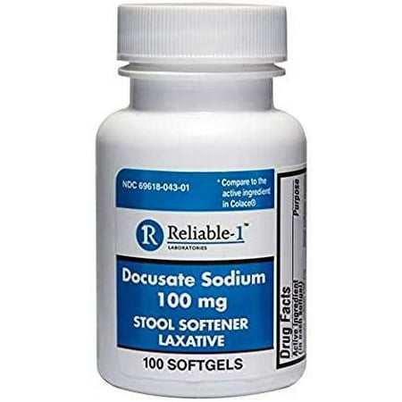 Reliable-1 Laboratories Docusate Sodium Stool Softener (100 mg, Soft Gel) - Helps Relieve and Prevent Hard Stools Due to Constipation