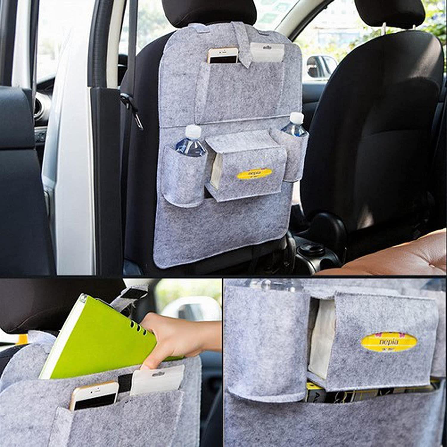 Pink BININBOX Car Backseat Organizer Felt Pocket Protector Kick Mat Auto for Baby Kids Travel Accessories Toy Bottle Storage 