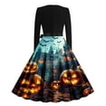 thumbnail image 3 of QATAINLAV Womens Long Sleeve Halloween Dresses Fashion Print Cosplay Party Costumes Cocktail Swing Dress, Light Brown, XL, 3 of 4