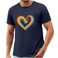 thumbnail image 4 of Gifts for Men! lcziwo T Shirts for Man Summer Going Out Tops Loose Crewneck Short Sleeve Shirts Cotton Basic Tees Novelty Heart Graphic Print Blouse Navy S, 4 of 5