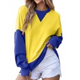 thumbnail image 2 of Women Color Block Pullover V Notch Crew Neck Sweatshirt Raglan Long Sleeve Sweatshirts Contrast Side Pocket 2XL, 2 of 6