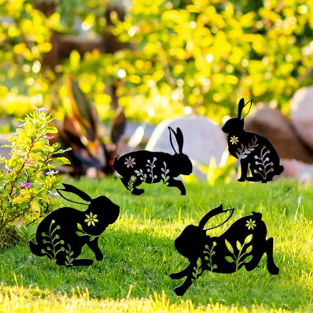 Inserto acrílico de jardín de arte del patio de Pascua | Decoración de silueta al aire libre con diseño floral | Adorno de bicho de jardín para macizo de flores de maceta de porche | 1 Pieza
