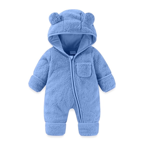 Timegard Newborn Baby Clothes Winter Toddler Cute Fleece Hoodies Onesie Zip up Comfy Infant Rompers