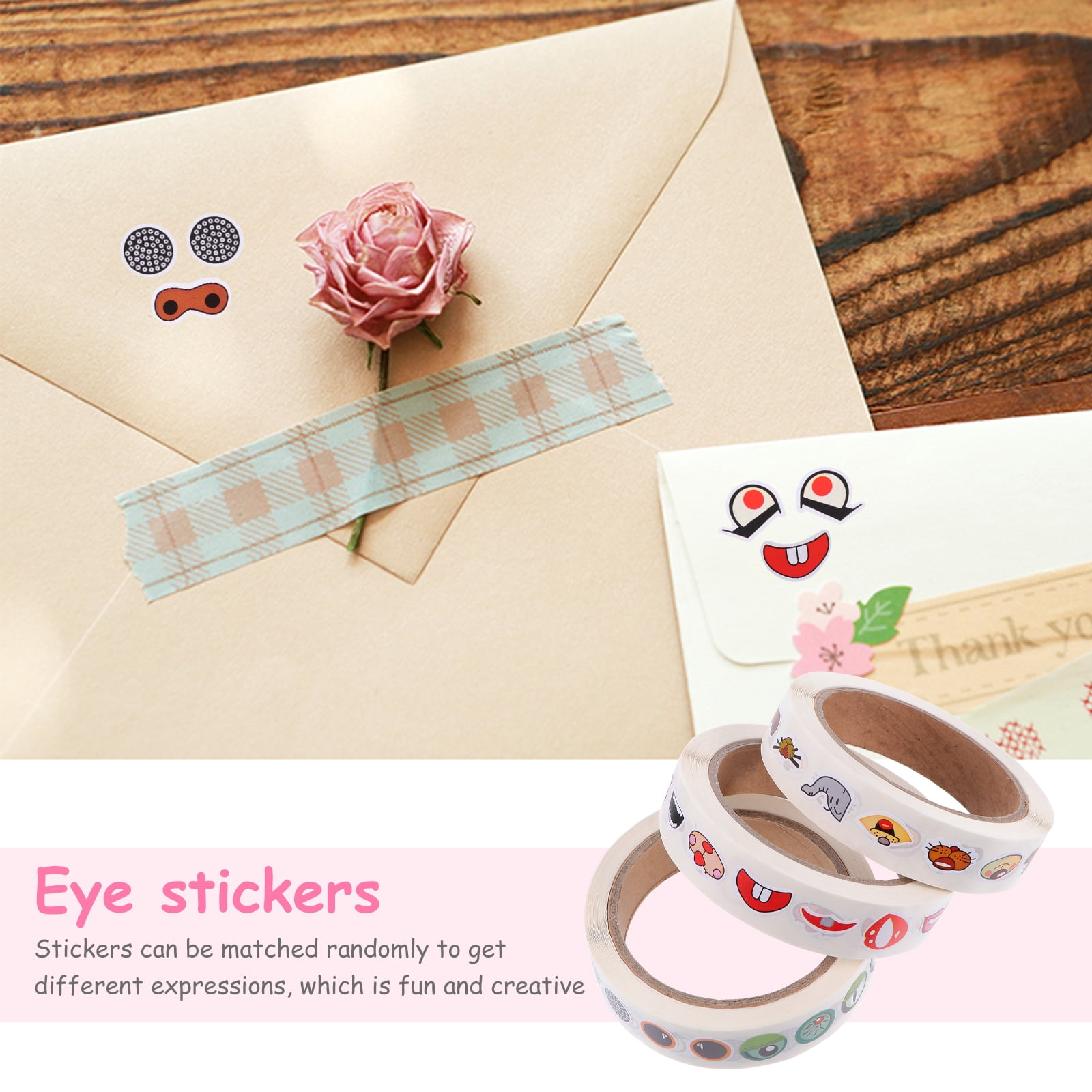 3 Rolls Diy Stickers Cartoon Eye Nose Mouth Pattern Stickers Adhesive  Labels Random Style 