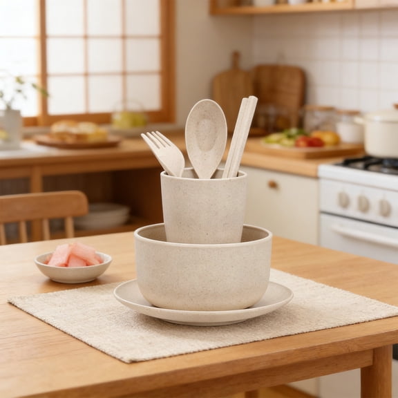 Dinnerware Set, Portable 6 Piece Tableware with Plate Bowl Cup and Utensils, Lightweight Serving Set for Home, Office and Outdoor Meals