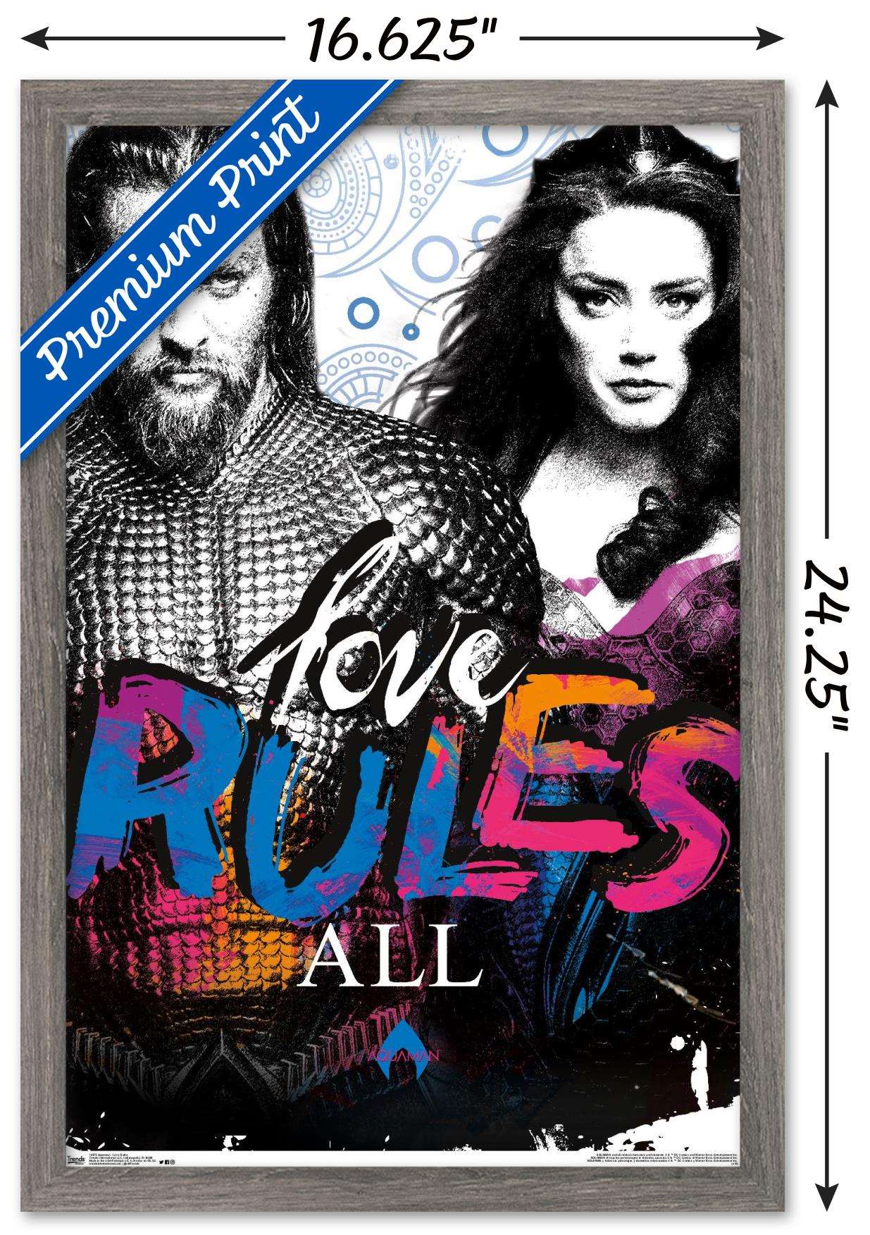 DC Comics Movie - Aquaman - Love Rules Wall Poster, 14.725" x 22.375", Framed