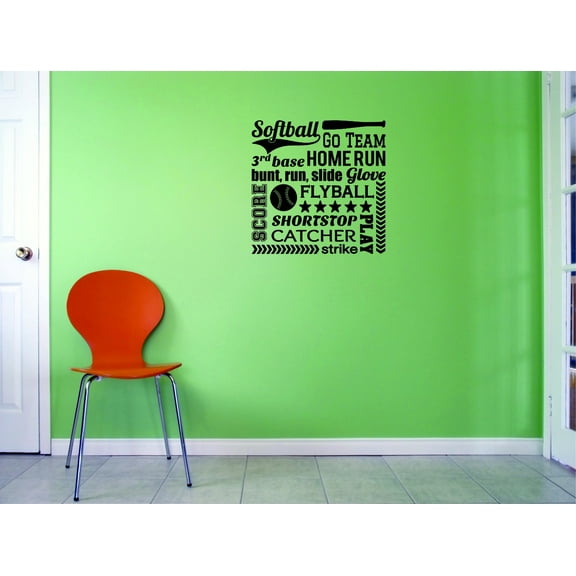 Custom Wall Decal Sticker : Softball Go Team 3rd Base Home Run Bunt Run Slide Glove Score Flyball Shortstop Catcher Play Strike 12x12"