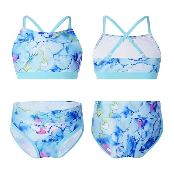MSemis Kids Girls 2Pcs Swimwear Bathing Suit Crop Top with Bottom Swim Set