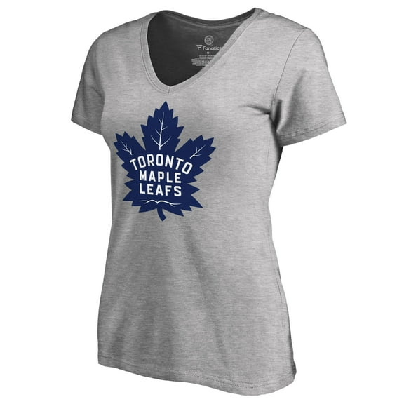 Women's Heather Gray Toronto Maple Leafs New Primary Logo V-Neck T-Shirt