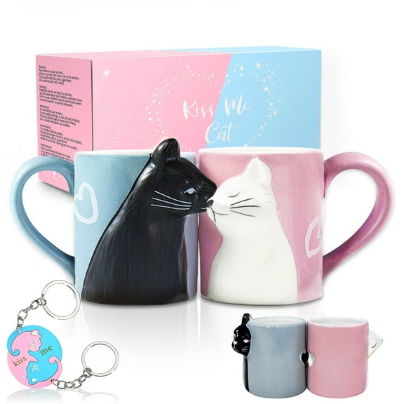 Couple Gifts Matching Mugs for Couples Wedding Party Gifts Cat Mug for Cat Lovers Set Cute Kissing Cat Coffee Mug Set Engagement Gifts Anniversary Gifts Bridal Gift Couple Mug