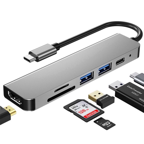 JIAHAOO USB C to HDMI 4K Adapter Hub, Supports 4096x2160@30Hz, 2x USB 3.0 Ports, Memory Card Reader for Seamless Data Transfer