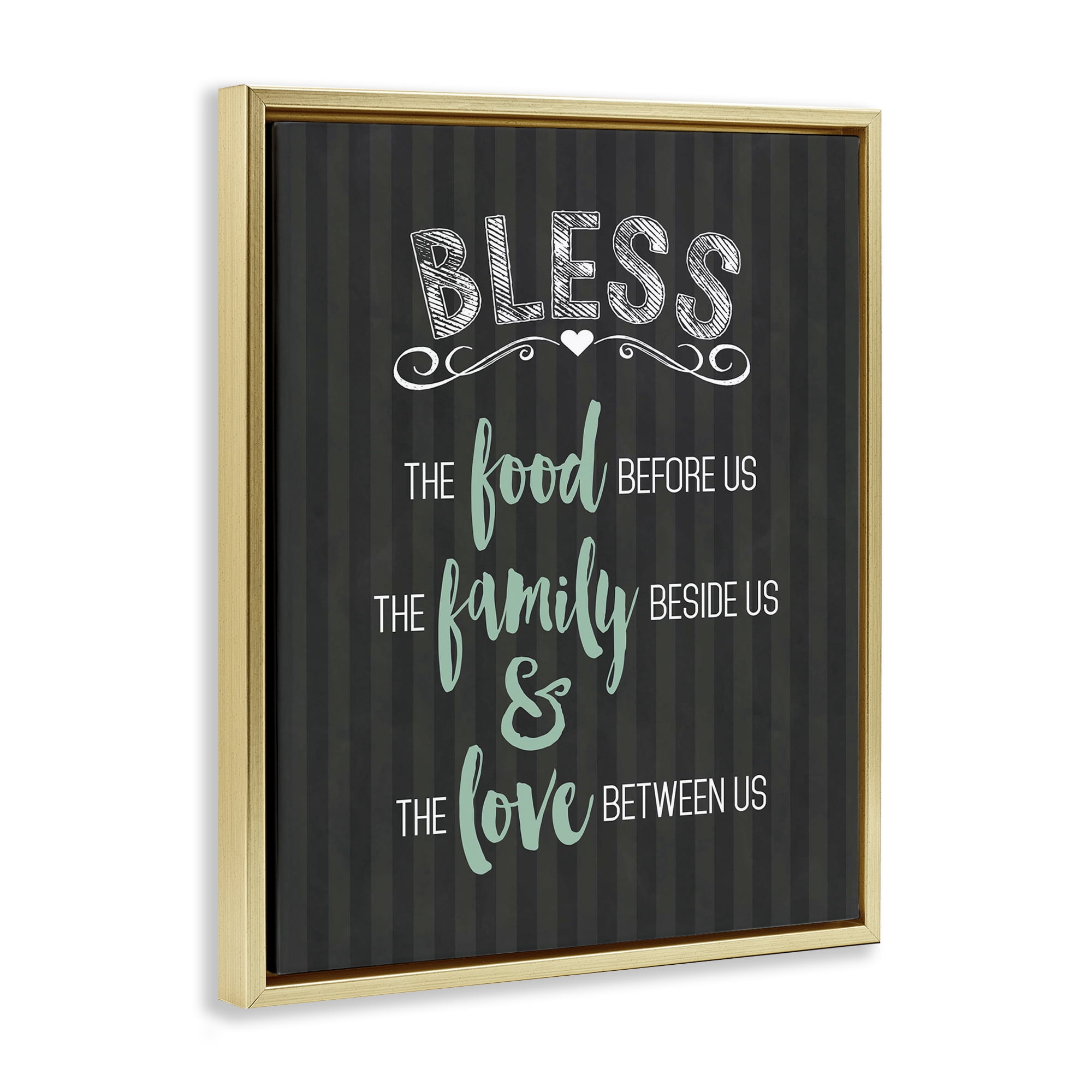 Bless The Food Family & Love Gold Framed Floater Canvas Wall Art, design by Lettered and Lined