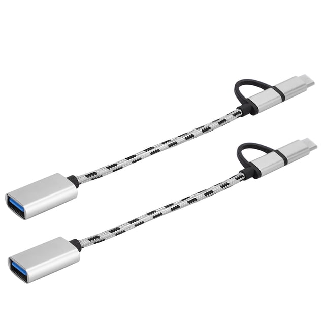 Adaptador de transferencia OTG 2 en 1 tipo C, 2 unidades, conector de transferencia electrónica USB 3.0 (gris)