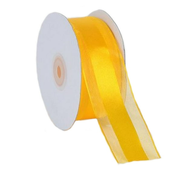 1.5" Wide Organza with Middle Satin Ribbon 25 Yards - Harvest Yellow