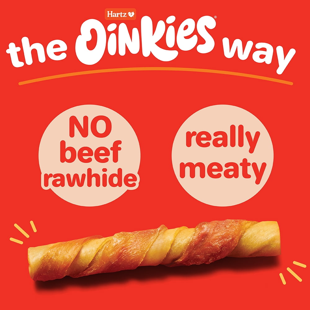 (4 pack) Hartz Oinkies Jerky Twists Chicken Wrapped Smoked Pig Skin Twists Dog Treats, Stick Treat (16 Count)
