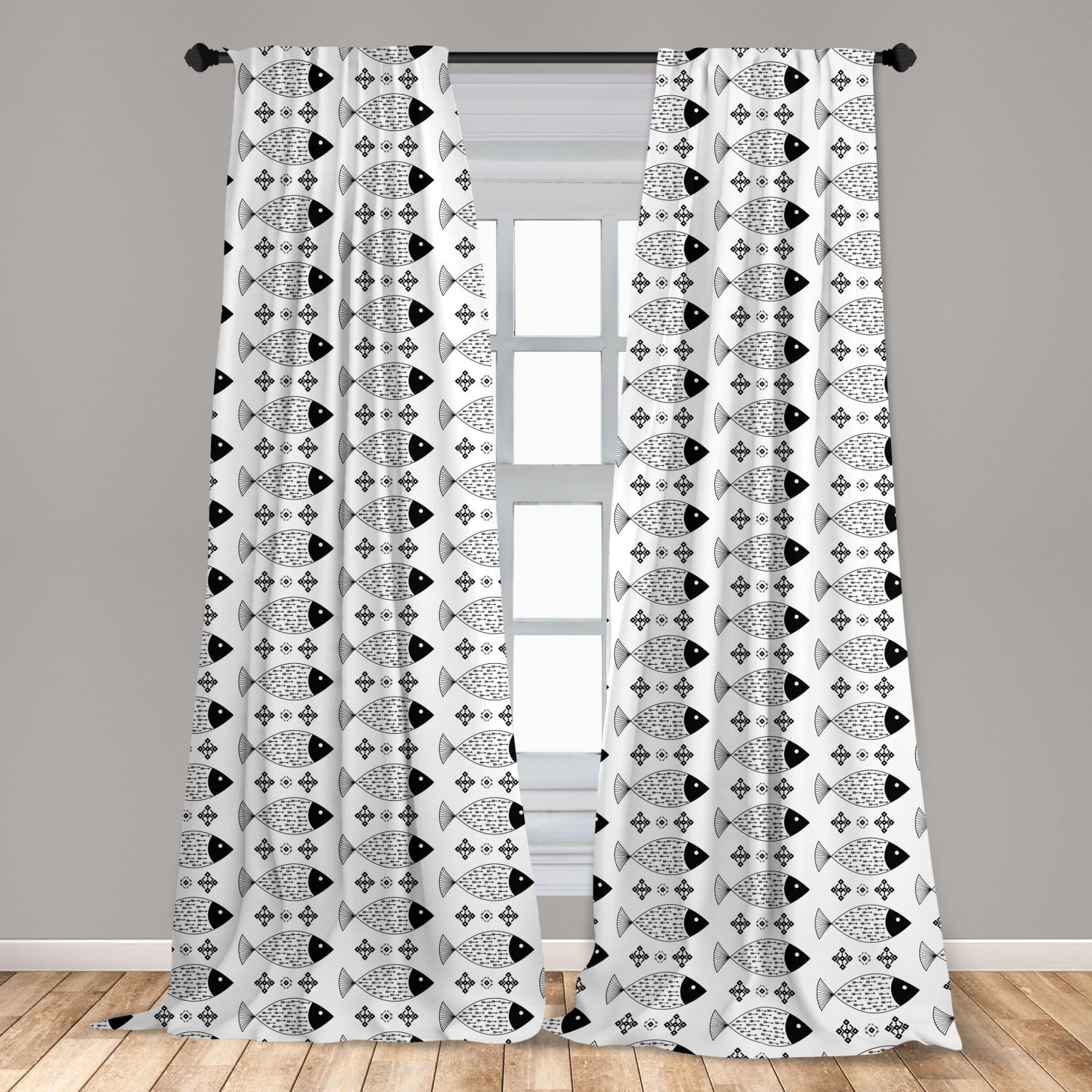 Black and White Curtains 2 Panel Set for Decor 5 Sizes Available Window Drapes 