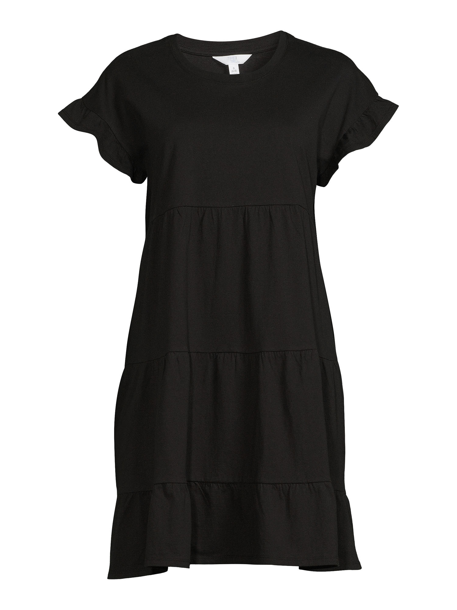 Time and Tru Women's Flutter Sleeve Tiered Dress