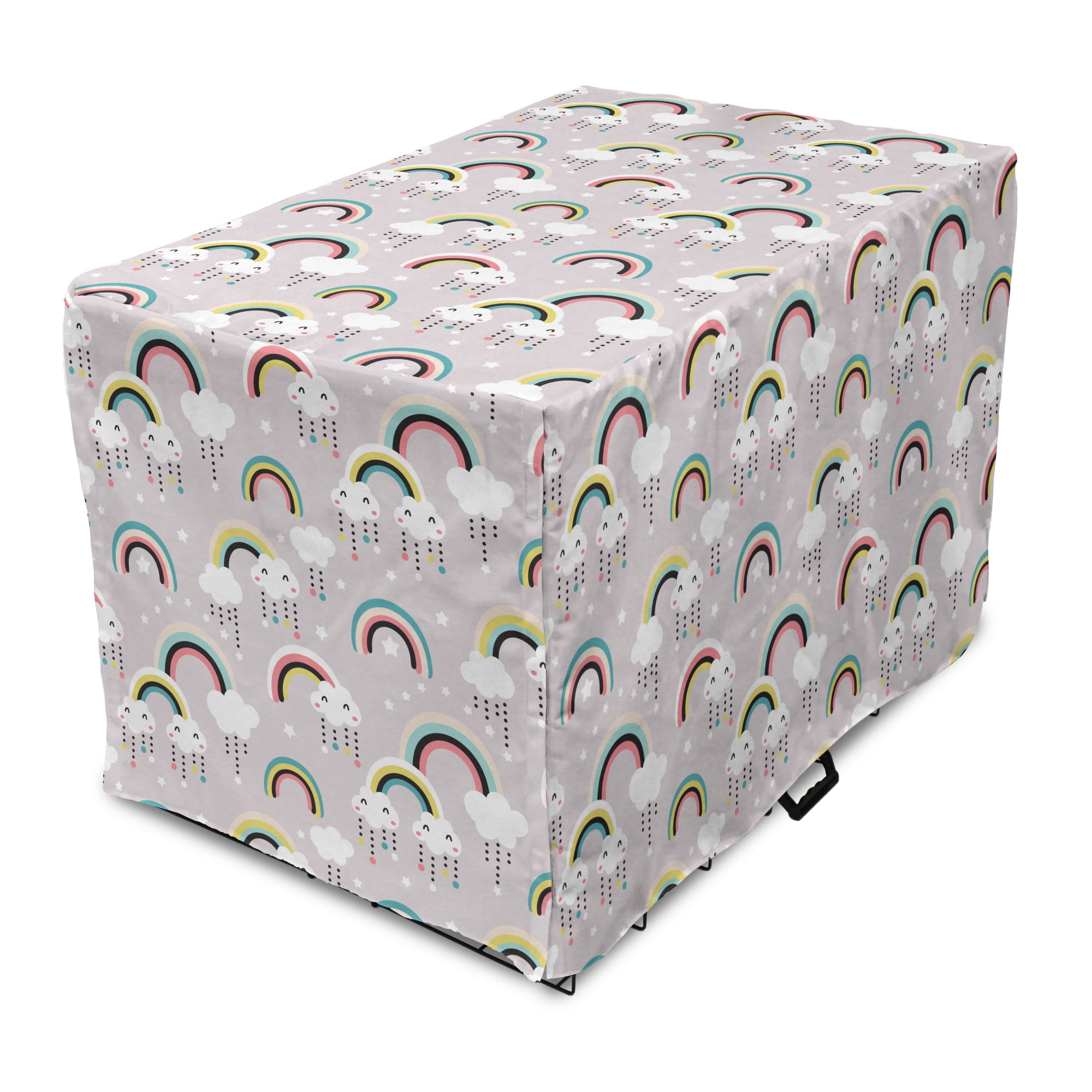 Rainbow Dog Crate Cover, Design of Surreal Clouds Stars and Drops Polka ...
