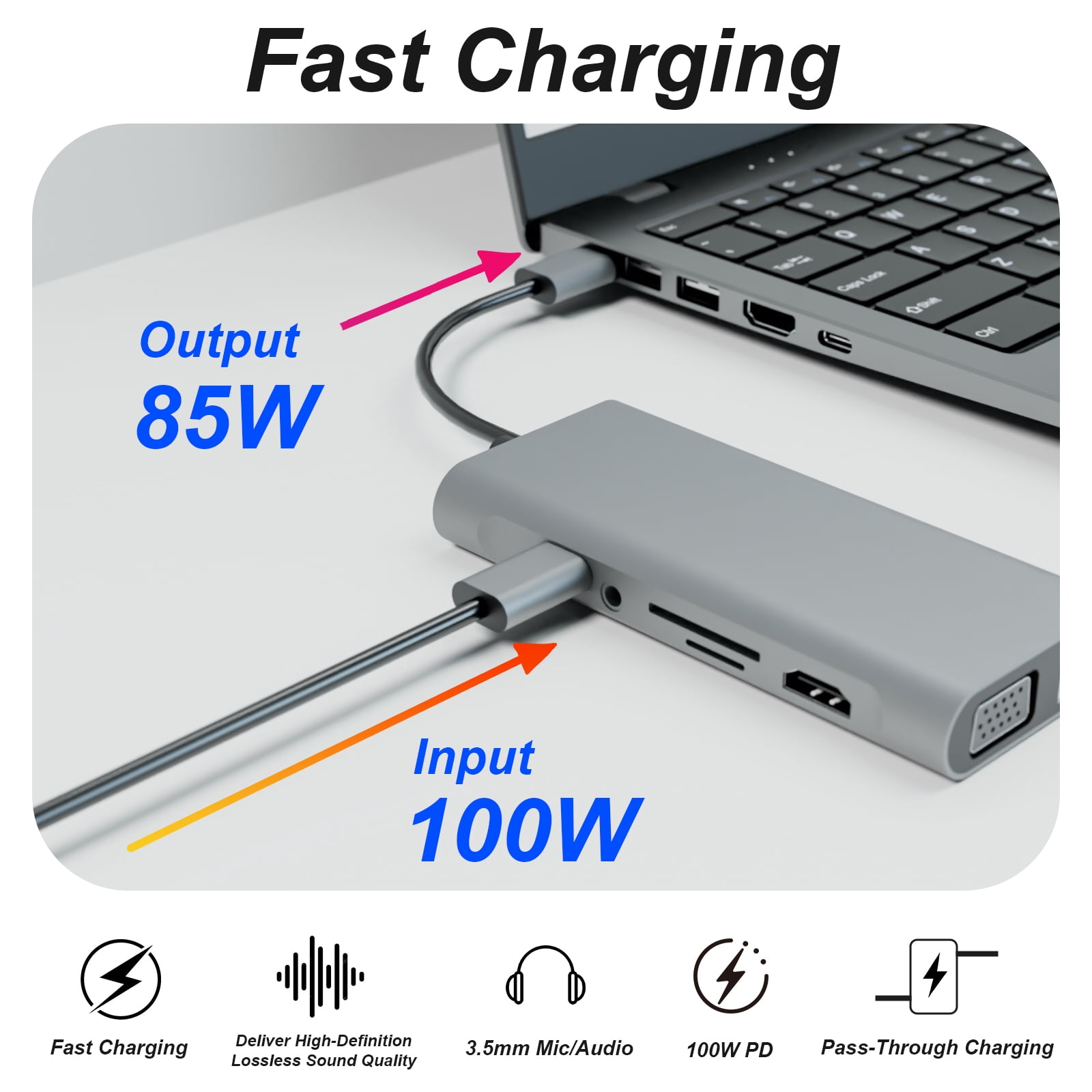 SANPTENT USB C Hub, 11-in-1 Docking Station Multiport Adapter, 4K HDMI-compatible VGA 4 USB Data Transfer Ports 100W PD Charging, Audio SD/TF for MacBook Pro/Air, Other Type C Laptops
