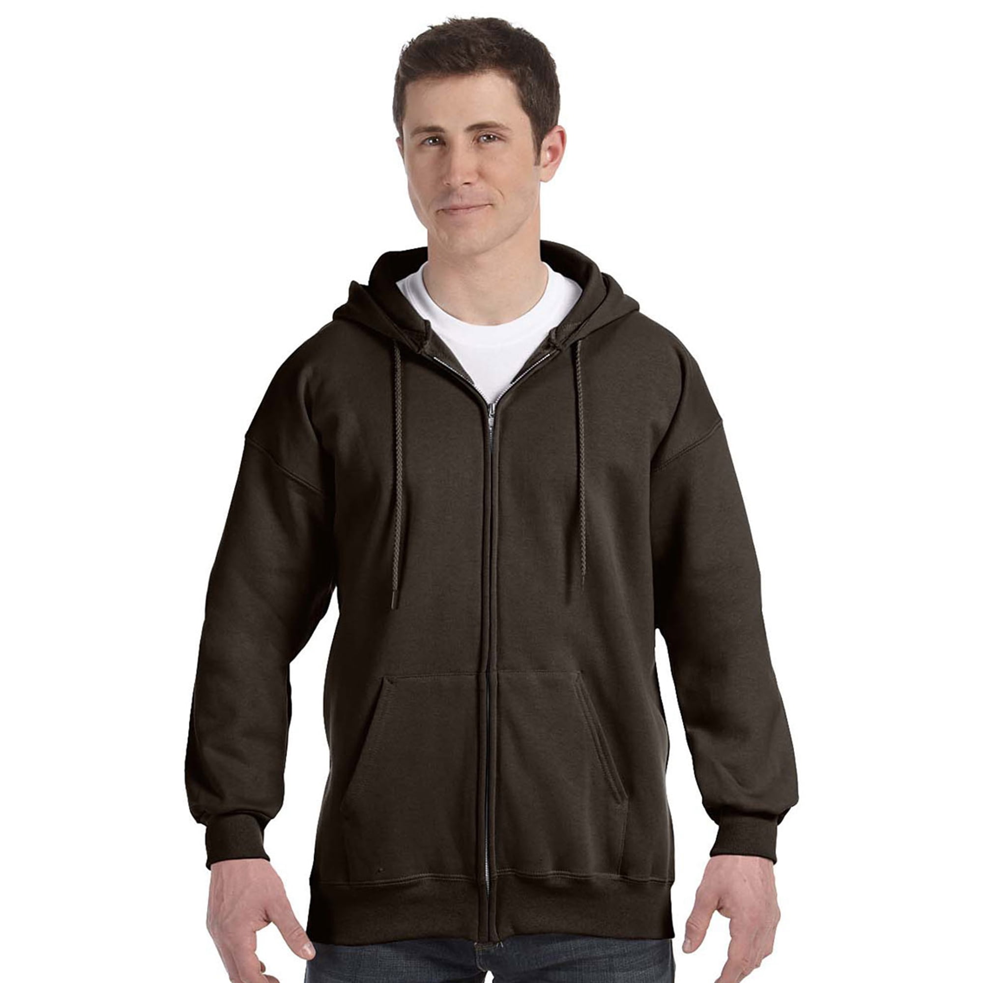 hanes brown zip up hoodie