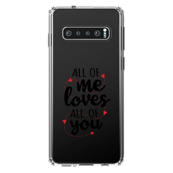 DistinctInk Clear Shockproof Hybrid Case for Samsung Galaxy S10  PLUS (6.4" Screen) - TPU Bumper Acrylic Back Tempered Glass Screen Protector - All of Me Loves All of You - Hearts