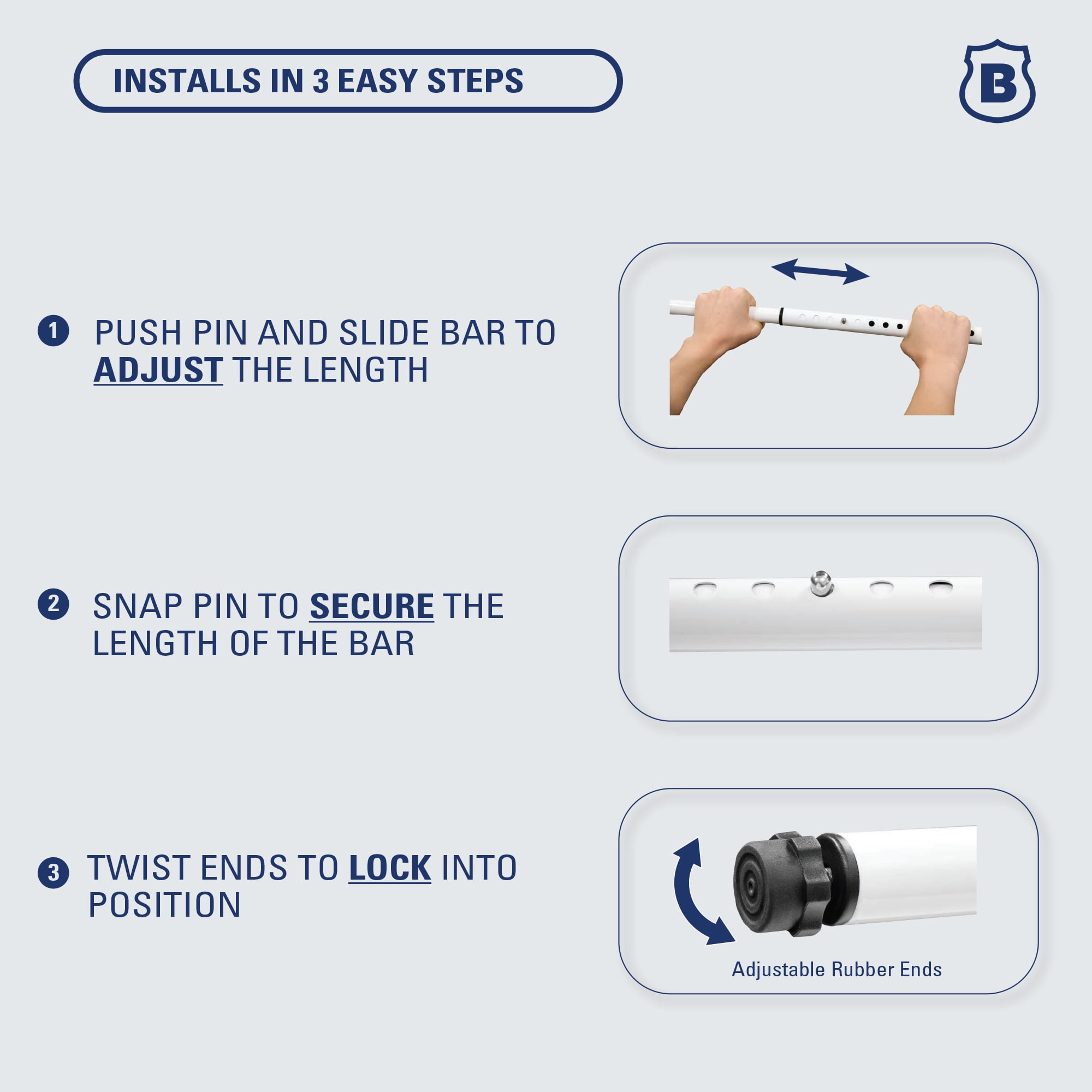 Brinks Steel Adjustable Window Security Bar with Brackets 15.5" to 34", White