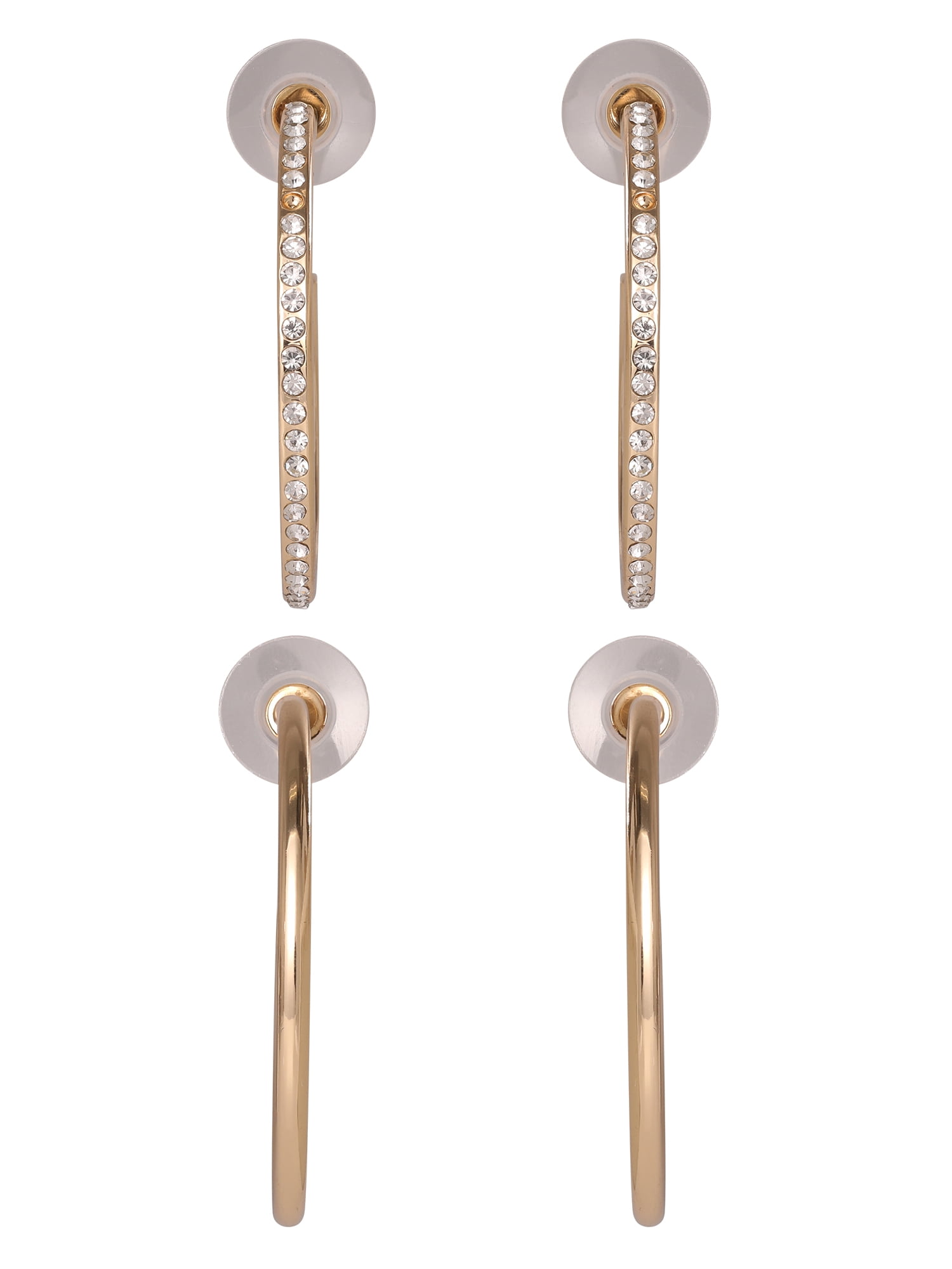 Jessica Simpson Gold-Tone and Cubic Zirconia Hoop Earrings 2-Pair Set for Women