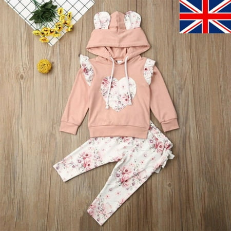 

Newborn Baby Girl Hooded Sweatshirt Ruffle Pants Trousers 2Pcs Outfit Clothes