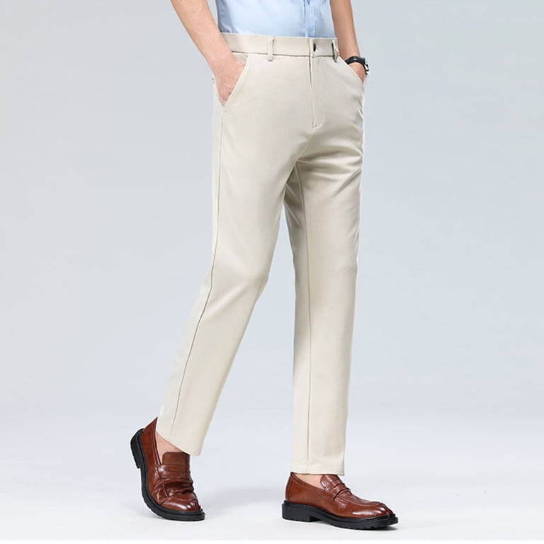 Qatainlav Mens Dress Pants with Pockets Casual Regular Fit Straight Leg Work Trousers Button Zip Waist Formal Pants Business Outfits Yellow XXL Gifts